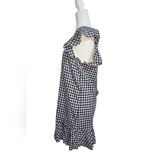 Madewell checkered black white and gray cap sleeve V-neck bell sleeves size 10 - Picture 8 of 12